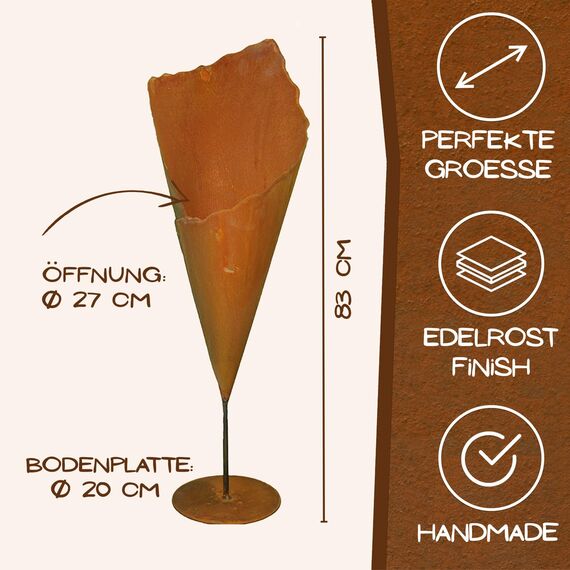 Rostikal Metall Pflanztüte für Garten 80 cm Gartendeko Vintage Rost Deko Wohnzimmer