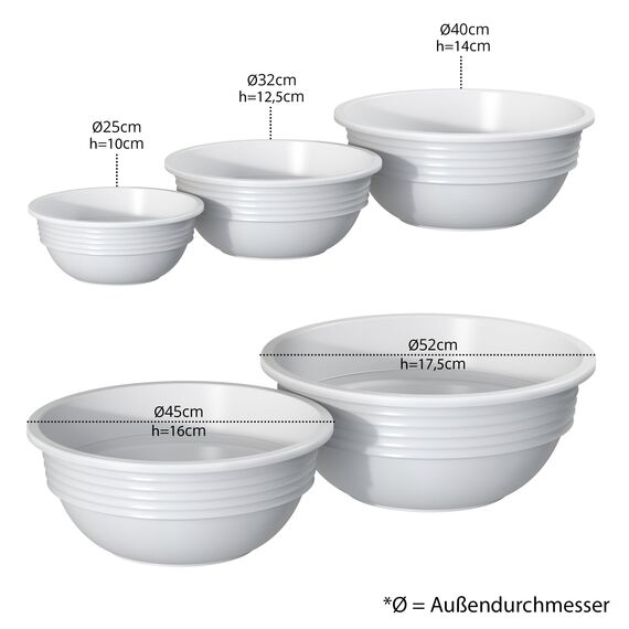 Plastard Blumenschale 45 cm Durchmesser Weiß Pflanzschale aus Kunststoff witterungsbeständiger Pflanztopf für Garten Balkon Terrasse runde Pflanzschale großes Pflanzgefäß ohne Löcher