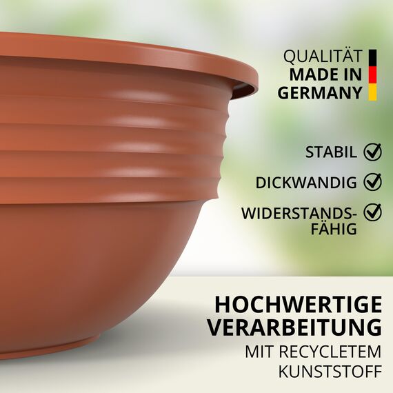 Plastard Blumenschale 25 cm Durchmesser Terrakotta Pflanzschale aus Kunststoff witterungsbeständiger Pflanztopf für Garten Balkon Terrasse runde Pflanzschale großes Pflanzgefäß ohne Löcher