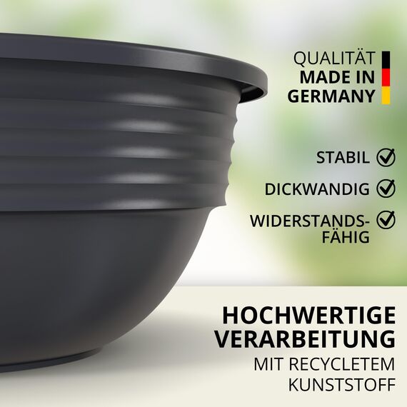 Plastard Blumenschale 45 cm Durchmesser Anthrazit Pflanzschale aus Kunststoff witterungsbeständiger Pflanztopf für Garten Balkon Terrasse runde Pflanzschale großes Pflanzgefäß ohne Löcher