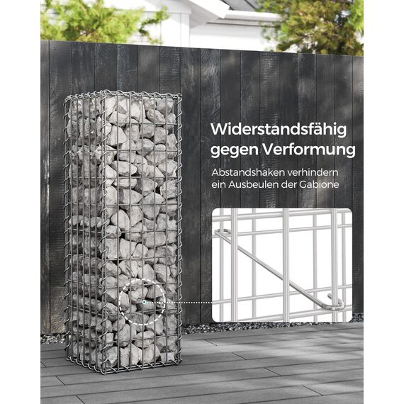 SONGMICS Gabionenkörbe, Drahtkörbe mit 5 x 10 cm Maschenweite für Steine, verzinkt, Gartendekoration Distanzhalter, 100 x 30 x 30 cm, 5er Set, silber GGB533V1