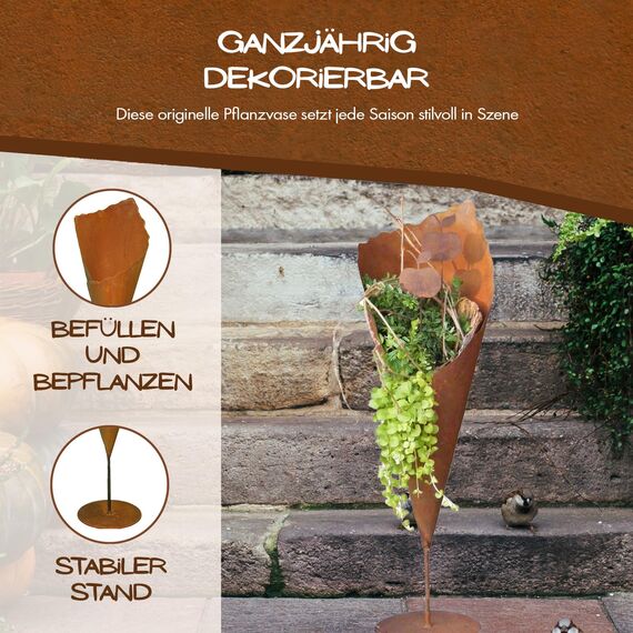 Rostikal Metall Pflanztüte für Garten 80 cm Gartendeko Vintage Rost Deko Wohnzimmer