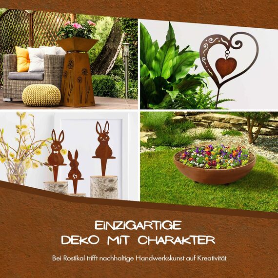 Rostikal Metall Pflanztüte für Garten 80 cm Gartendeko Vintage Rost Deko Wohnzimmer