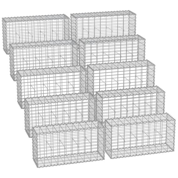 SONGMICS Gabionenkörbe, Metall-Steinkörbe mit 5 x 10 cm Maschenweite für Mauersteine, verzinkt, Steingabione Mauer, 100 x 50 x 30 cm, 10er-Set, silber GGB053V1