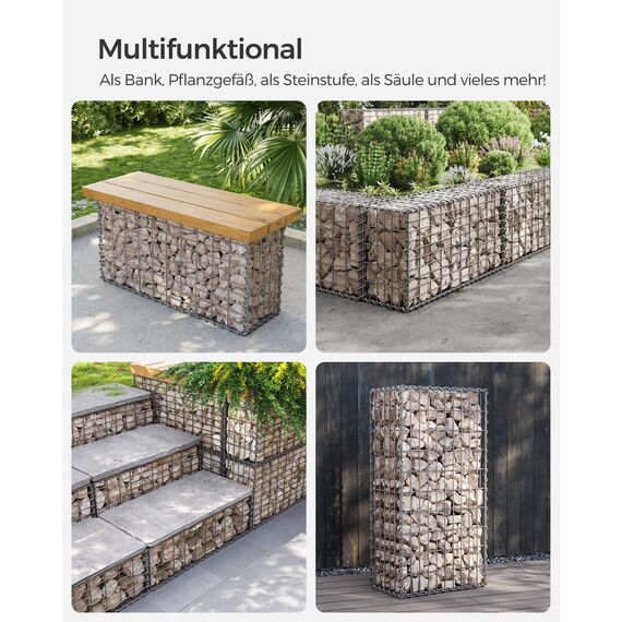 SONGMICS Gabionenkörb, Metall-Steinkörbe mit 5 x 10 cm Maschenweite für Mauersteine, verzinkt, Steingabione Mauer, 100 x 50 x 30 cm, 5er-Set, silber GGB553V1