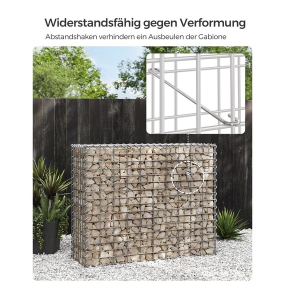 SONGMICS Gabionenkörbe, Metall-Steinkörbe mit 5 x 10 cm Maschenweite für Mauersteine, verzinkt, Steingabionen Mauer, 100 x 80 x 30 cm, 3er Set, silber GGB383V1