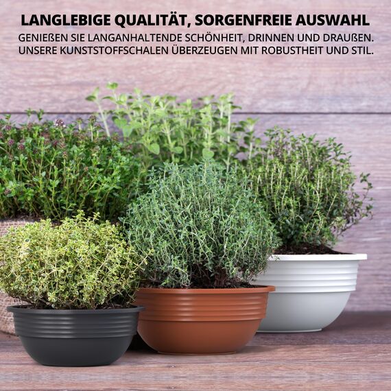 Plastard Blumenschale 32 cm Durchmesser Anthrazit Pflanzschale aus Kunststoff witterungsbeständiger Pflanztopf für Garten Balkon Terrasse runde Pflanzschale großes Pflanzgefäß ohne Löcher