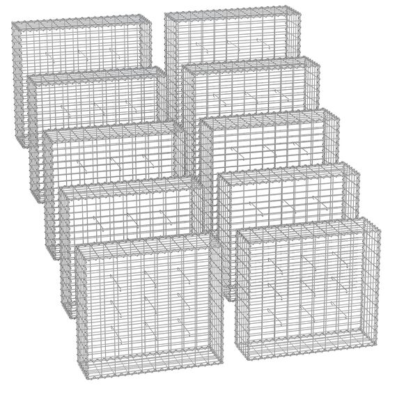 SONGMICS Gabionenkörbe, Metall-Steinkörbe mit 5 x 10 cm Maschenweite für Mauersteine, verzinkt, Steingabionen Mauer, 100 x 90 x 30 cm, 10er Set, silber GGB093V1