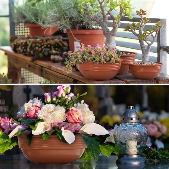 Plastard Blumenschale 32 cm Durchmesser Terrakotta Pflanzschale aus Kunststoff witterungsbeständiger Pflanztopf für Garten Balkon Terrasse runde Pflanzschale großes Pflanzgefäß ohne Löcher