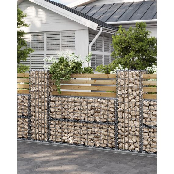 SONGMICS Gabionenkorb, Metall-Steinkorb mit 5 x 10 cm Maschenweite für Mauersteine, verzinkt, Steingabione Mauer, 100 x 30 x 30 cm, silber GGB133