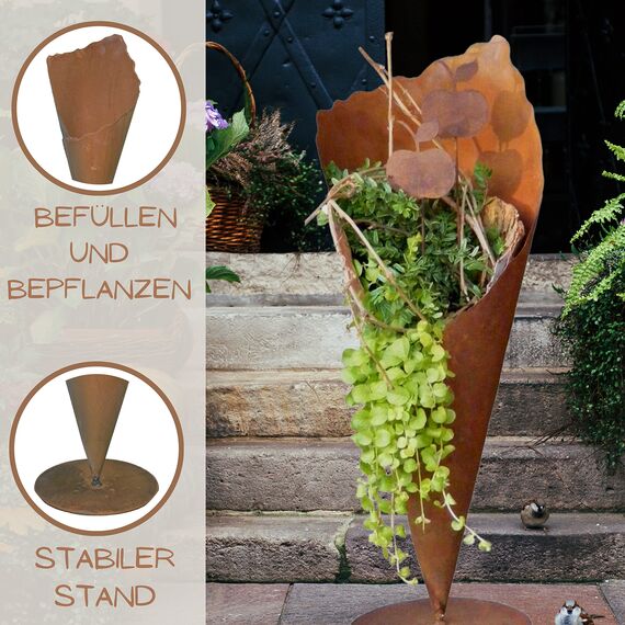 Rostikal Gartendeko Rost Pflanztüte 60 cm Metall Deko Garten Bodenvase Terrasse