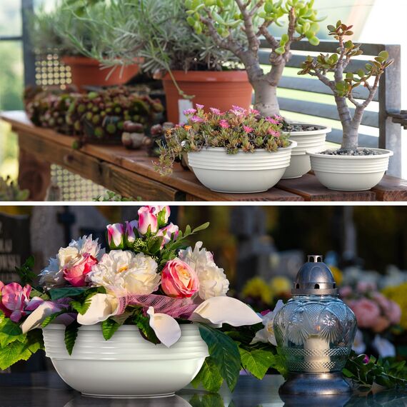 Plastard Blumenschale 32 cm Durchmesser Weiß Pflanzschale aus Kunststoff witterungsbeständiger Pflanztopf für Garten Balkon Terrasse runde Pflanzschale großes Pflanzgefäß ohne Löcher