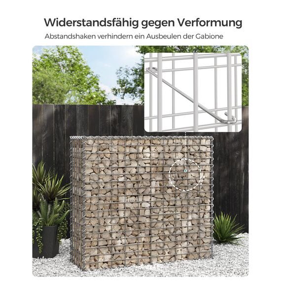 SONGMICS Gabionenkorb, Metall-Steinkorb mit 5 x 10 cm Maschenweite für Mauersteine, verzinkt, Steingabione Mauer,100 x 90 x 30 cm, silber GGB193