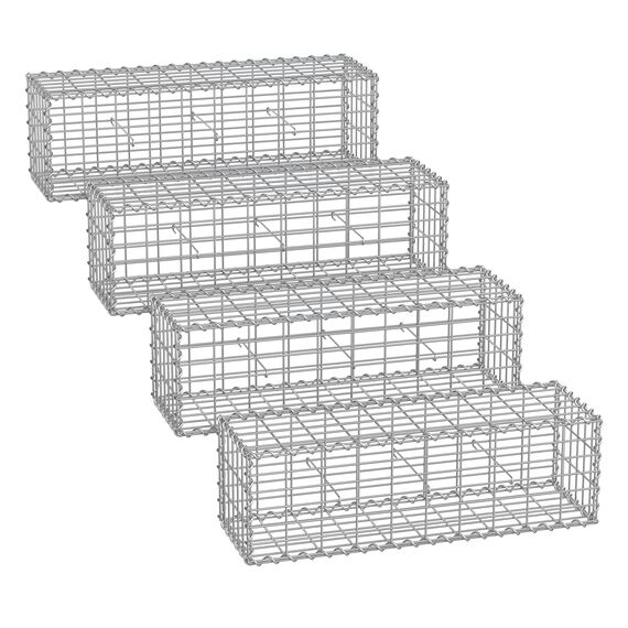 SONGMICS Gabionenkörbe, Drahtkorb mit 5 x 10 cm Maschenweite für Steine, verzinkt, Gartendekoration Distanzhalter, 100 x 30 x 30 cm, 4er Set, silber GGB433V1