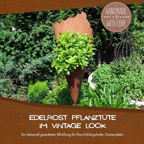 Rostikal Metall Pflanztüte für Garten 80 cm Gartendeko Vintage Rost Deko Wohnzimmer