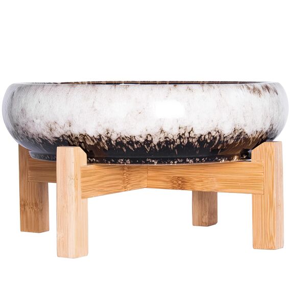 ARTKETTY Große runde saftige Pflanzgefäß mit Ständer, Vintage Keramik glasierte Bonsai Topf mit Mess Drainage Bildschirm, dekorative Garten Moderne Kaktusblume Pflanzgefäß Behälter Schüssel (White)