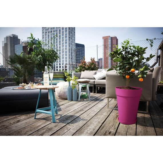 elho loft urban Rund Hoch 35 Blumentopf – Runder Blumentopf in Kirsche – Stilvolle Dekoration für den Außenbereich – Ø 33,5 x H 45,3 cm