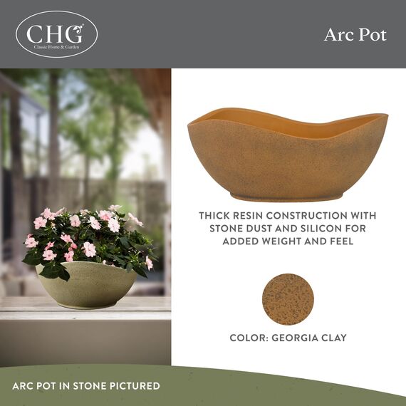 Classic Home and Garden Arc Einzigartige Pflanzschale mit Ablaufstopfen, UV-beständiger, Flacher Übertopf, moderner Pflanztopf für Kräuter (30,5 cm Georgia-Ton)