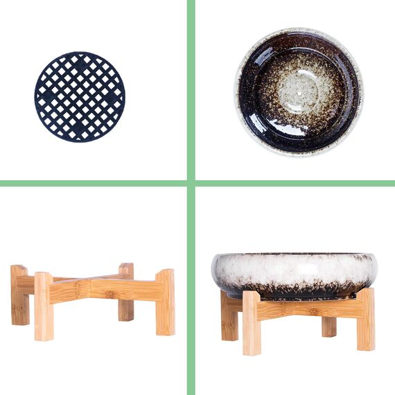 ARTKETTY Große runde saftige Pflanzgefäß mit Ständer, Vintage Keramik glasierte Bonsai Topf mit Mess Drainage Bildschirm, dekorative Garten Moderne Kaktusblume Pflanzgefäß Behälter Schüssel (White)