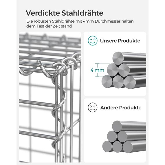 SONGMICS Gabionenkörbe, Metall-Steinkörbe mit 5 x 10 cm Maschenweite für Mauersteine, verzinkt, Steingabionen Mauer, 100 x 80 x 30 cm, 10er Set, silber GGB083V1