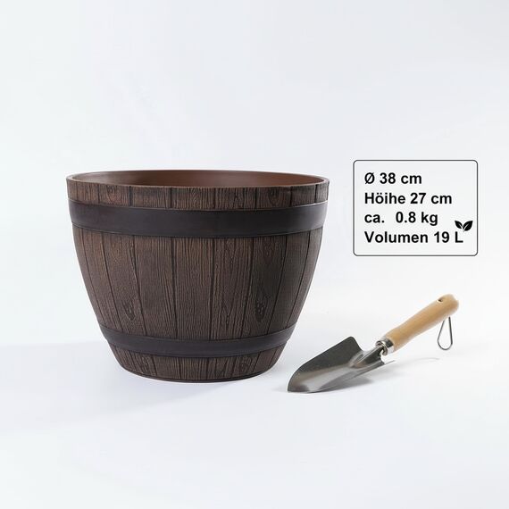 Jinfa Weinfass Pflanzkübel – Holzfass-Optik für Garten – Kunststoff Ø 38 cm Kastanie