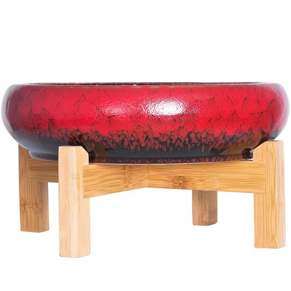 ARTKETTY Große runde saftige Pflanzgefäß mit Ständer, Vintage Keramik glasierte Bonsai Topf mit Mess Drainage Bildschirm, dekorative Garten Moderne Kaktusblume Pflanzgefäß Behälter Schüssel (Red)