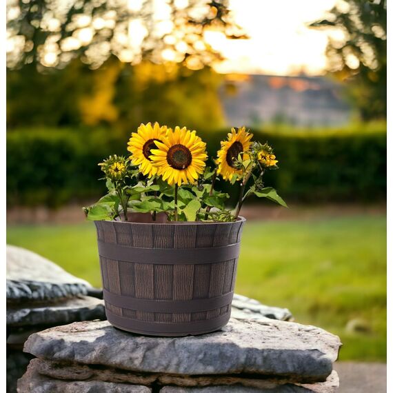 Jinfa Pflanzkübel Garten Zubehör – Wetterfest – Kunststoff Barrique Ø 36 cm Kastanie