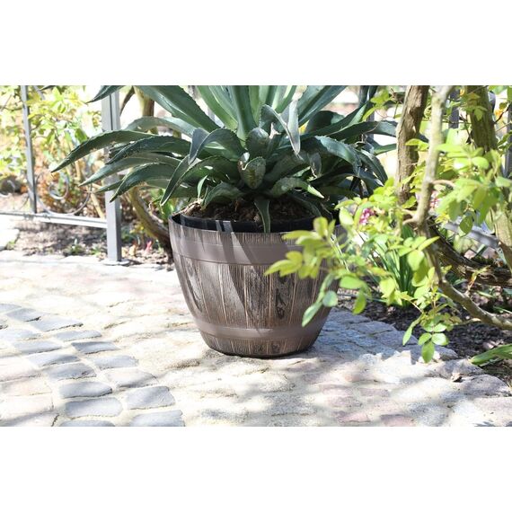 Jinfa Weinfass Pflanzkübel Kunststoff – Dekorative Holzoptik in Eiche – Ø 38 cm für Garten & Balkon