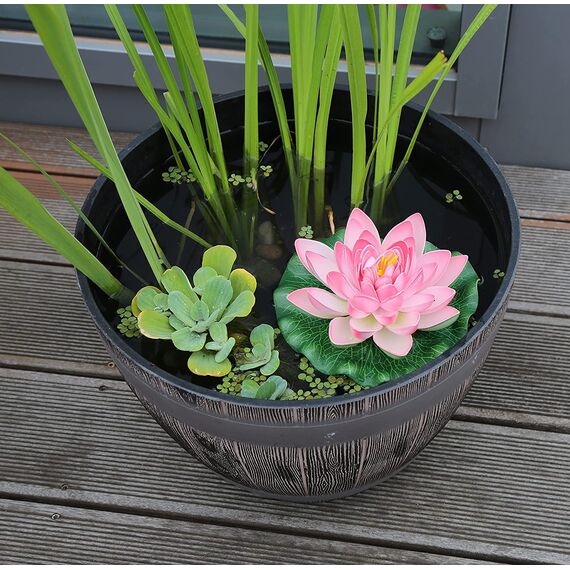 Jinfa 6er-Set Pflanzkübel aus Kunststoff in Weinfass Holzoptik bottich Miniteich | Farbe: Eiche | Design: Weinfass | Ø 38 cm