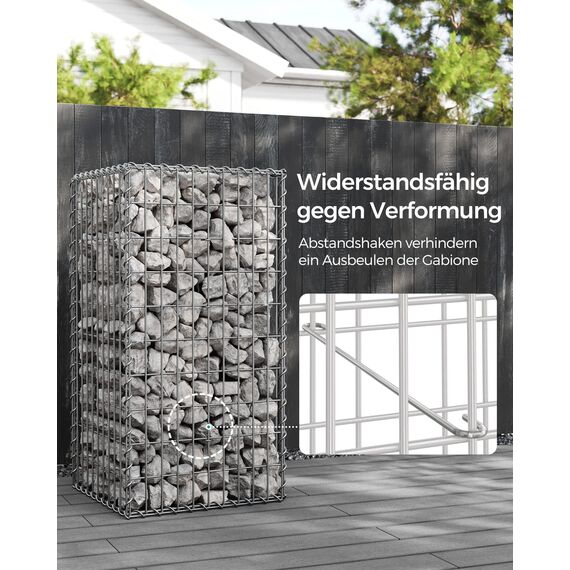 SONGMICS Gabionenkörbe, Metall-Steinkörbe mit 5 x 10 cm Maschenweite für Mauersteine, verzinkt, Steingabionen Mauer, 100 x 50 x 50 cm, 4er Set, silber GGB455V1