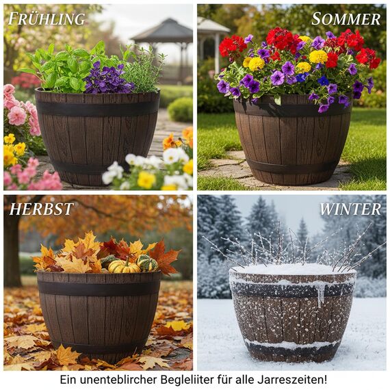 Jinfa Weinfass Pflanzkübel – Holzfass-Optik für Garten – Kunststoff Ø 38 cm Kastanie