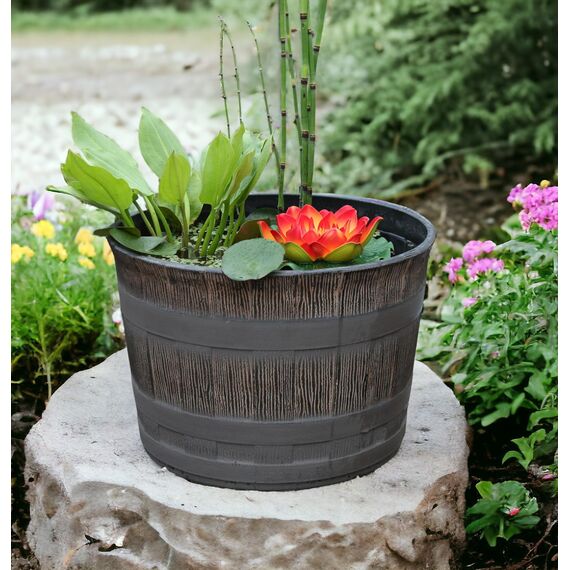 Jinfa Pflanzkübel Eiche Holzoptik Blumenkübel – Robuster Kunststoff Ø 36 cm – Für Garten, Balkon & Terrasse