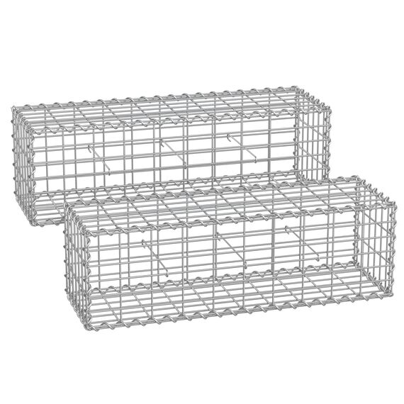 SONGMICS Gabionenkörbe, Drahtkorb mit 5 x 10 cm Maschenweite für Steine, verzinkt, Gartendekoration Distanzhalter, 100 x 30 x 30 cm, 2er Set, silber GGB233V1