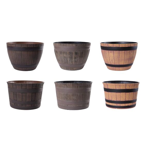 Jinfa Pflanzkübel Kunststoff Holzoptik | Farbe Walnuss | Design Barrique Ø 36 cm | Blumenkübel Übertopf Garten, Balkon & Terrasse | Wetterfest & Dekorativ