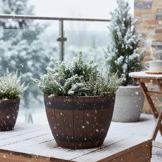 Jinfa Weinfass Pflanzkübel – Holzfass-Optik für Garten – Kunststoff Ø 38 cm Kastanie