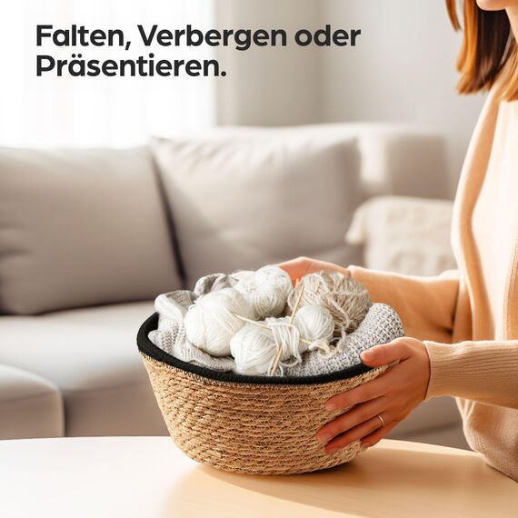 Praknu Deko Blumentopf Übertopf - Seegras Geflochten mit Baumwolle 25cm - Pflanzkorb Boho Schwarz