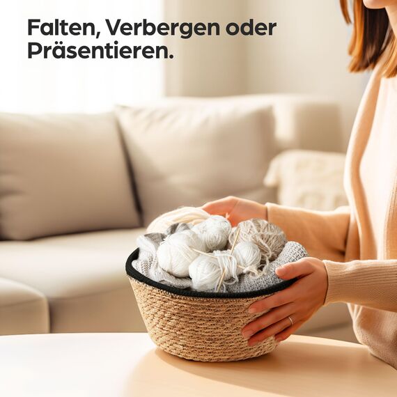 Praknu Deko Blumentopf Übertopf - Seegras Geflochten mit Baumwolle Ø 23cm - Pflanzkorb Boho Schwarz