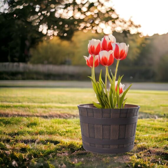 Jinfa Pflanzkübel Garten Zubehör – Wetterfest – Kunststoff Barrique Ø 36 cm Kastanie