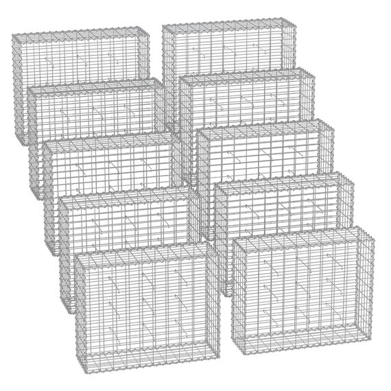 SONGMICS Gabionenkörbe, Metall-Steinkörbe mit 5 x 10 cm Maschenweite für Mauersteine, verzinkt, Steingabionen Mauer, 100 x 80 x 30 cm, 10er Set, silber GGB083V1