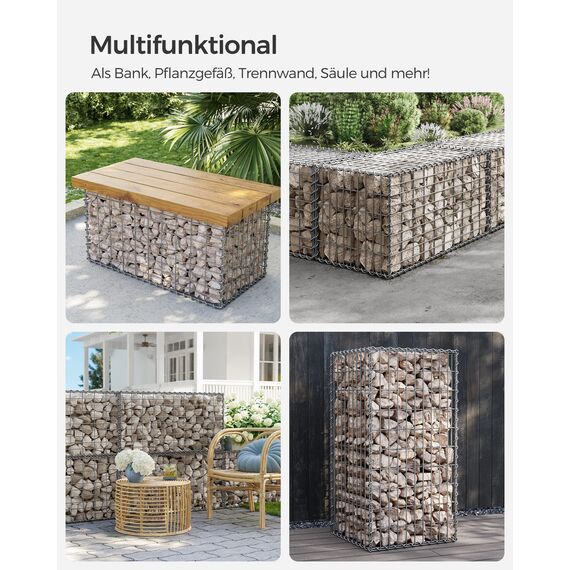 SONGMICS Gabionenkörbe, Metall-Steinkörbe mit 5 x 10 cm Maschenweite für Mauersteine, verzinkt, Steingabionen Mauer, 100 x 50 x 50 cm, 4er Set, silber GGB455V1