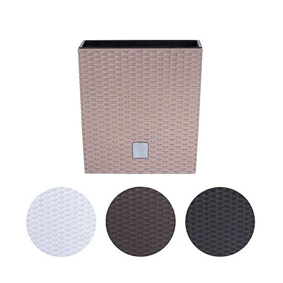 HappyFlower MultiProject Blumentopf Pflanzkübel inkl. Einsatz rund Rattan-Optik 7 Größen 4 Farben Übertöpfe (26,2 cm x 26,2 cm/Höhe 26,6 cm, Beige)