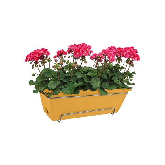 elho Barcelona Allin1 50 Übertopf für Balkon & Außen - 100% recyceltem Plastik - Ø 49.5 x H 18.5 cm - Gelb/Honig Gelb