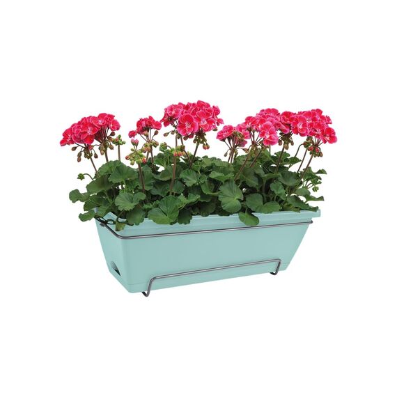 elho Barcelona Allin1 50 Übertopf für Balkon & Außen - 100% recyceltes Plastik - Ø 49.5 x H 18.5 cm - Grün/Mint