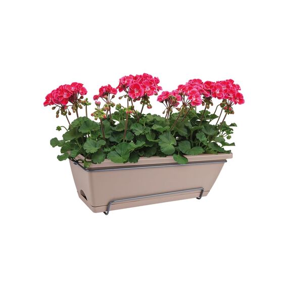 elho Barcelona Allin1 50 Übertopf für Balkon & Außen - 100% recyceltem Plastik - Ø 49.5 x H 18.5 cm - Braun/Taupe