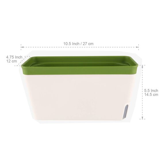 T4U 27cm Selbstwässernder Blumenkasten Kräutertopf mit ERD-Bewässerungs-System Grün 3er-Set Kunststoff Blumentopf Pflanzgefäß Rechteck für Küche Balkon Fensterbank