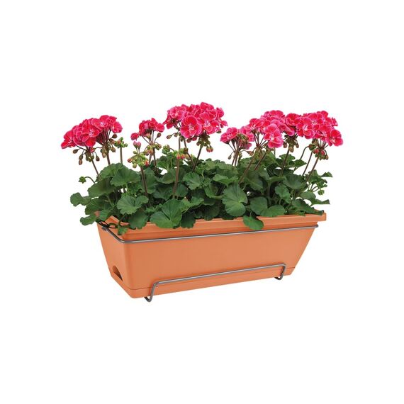 elho Barcelona Allin1 50 Übertopf für Balkon & Außen - 100% recyceltes Plastik - Ø 49.5 x H 18.5 cm - Braun/Terra