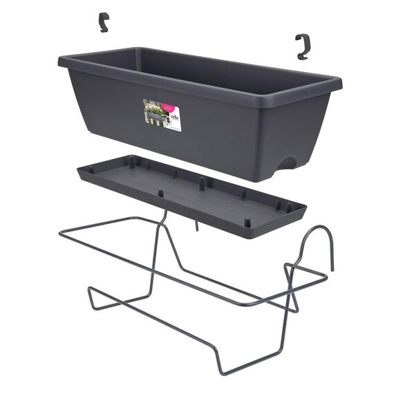 elho Barcelona Allin1 50 Übertopf für Balkon & Außen - 100% recyceltem Plastik - Ø 49.5 x H 18.5 cm - Schwarz/Anthrazit