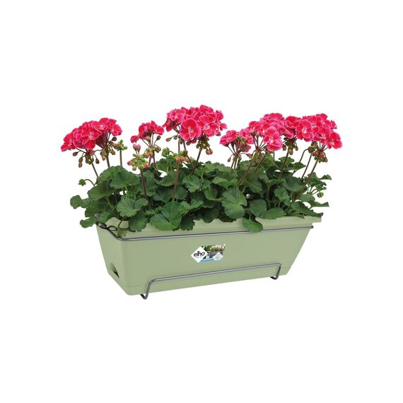 elho Barcelona Allin1 50 Übertopf für Balkon & Außen - 100% recyceltem Plastik - Ø 49.5 x H 18.5 cm - Grün/Pistazien Grün