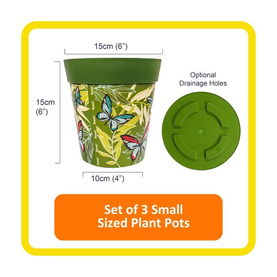 Hum Flowerpots, 15cm, 3er-Set, in Verschiedenen Farben und Mustern, Blumentöpfe aus Kunststoff für Drinnen und Draußen, Mehrfarbig