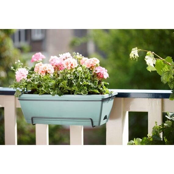 elho Barcelona Allin1 50 Übertopf für Balkon & Außen - 100% recyceltes Plastik - Ø 49.5 x H 18.5 cm - Grün/Mint